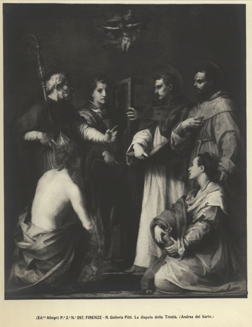 Alinari, Fratelli — Firenze - R. Galleria Pitti. La disputa della Trinità. (Andrea del Sarto) — insieme
